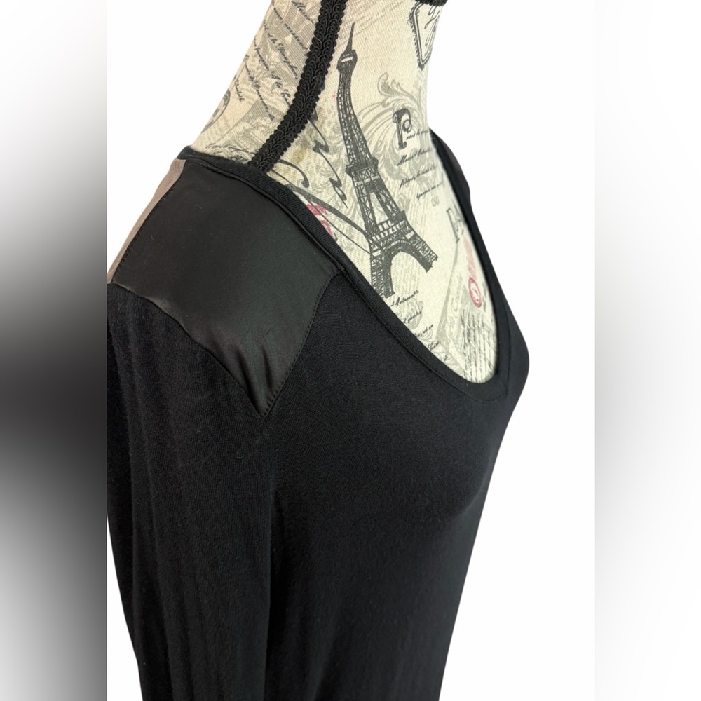 Massimo Black Sheer Back Tunic Top Faux Leather Shoulder Size M - Picture 4 of 10